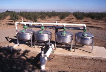 Sand media filters for an almond orchard  Photo: Jack Kelly Clark